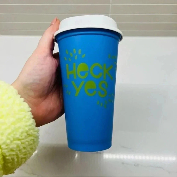 Starbucks Heck Yes Blue Graphic Reusable Coffee Cup 16 oz. - Picture 1 of 4
